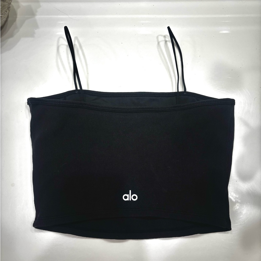 ALO Yoga Goddess Black Ribbed Activewear Top